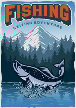 Vintage poster on the theme of fishing with lake vector