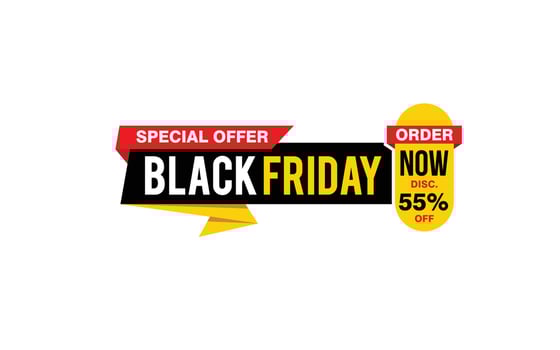 55 Percent discount black friday offer, clearance, promotion banner layout with sticker style. vector