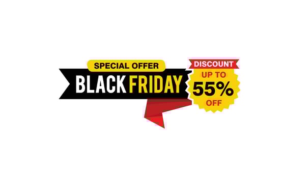 55 Percent discount black friday offer, clearance, promotion banner layout with sticker style. vector