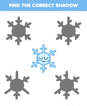 Education game for children find the correct shadow set of cute cartoon snowflake printable winter worksheet vector