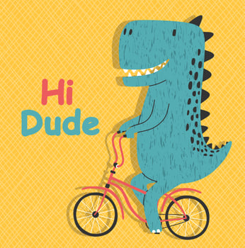 Cartoon dinosaur riding a bike. Cute dino on a bicycle. vector