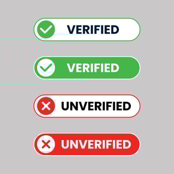 Set of Verified and unverified button with check mark and cross mark icon vector