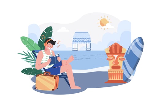 Man Enjoying Summer Holiday At The Beach vector