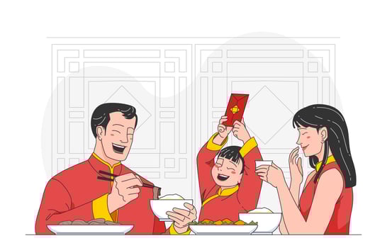 Little Family have a Precious Chinese New Year Feast vector