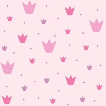 Seamless pattern with doodle crowns. Romantic cute baby print. Little princess design. Pink wallpaper for baby girl. Pink background. vector