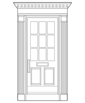 Old door  line vector art.  Old door isolated on white background. old door in line art style vector. for coloring book