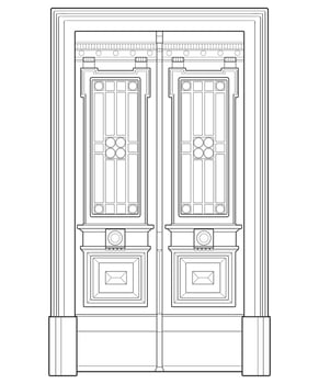 Old door  line vector art.  Old door isolated on white background. old door in line art style vector. for coloring book