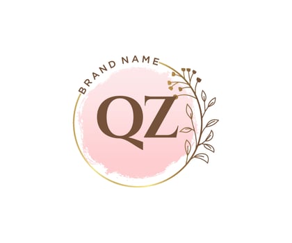 Initial QZ feminine logo. Usable for Nature, Salon, Spa, Cosmetic and Beauty Logos. Flat Vector Logo Design Template Element.