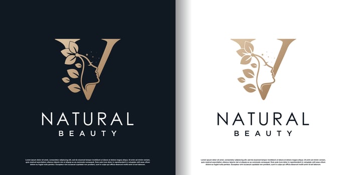 letter v logo with natural beauty concept premium vector