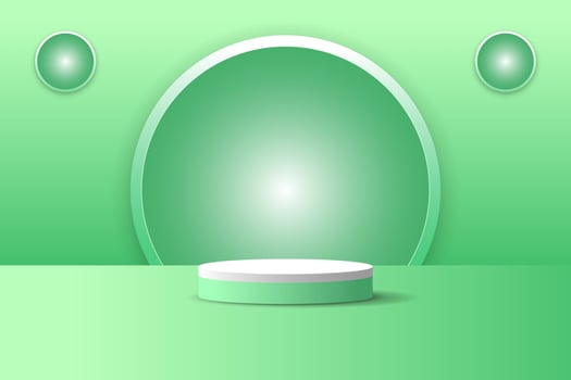 Set of green white 3d object cylinder pedestal podium display gradient color minimal scene showroom vector