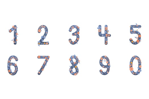 Pastel cute flower on decoration on number for decorating or printing vector