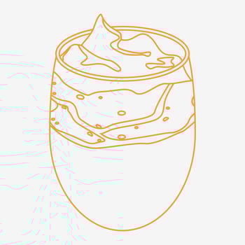 Editable Outline Style Top Side View Korean Dalgona Coffee Vector Illustration in Bulbous Glass Mug for Cafe and Beverage Related Design