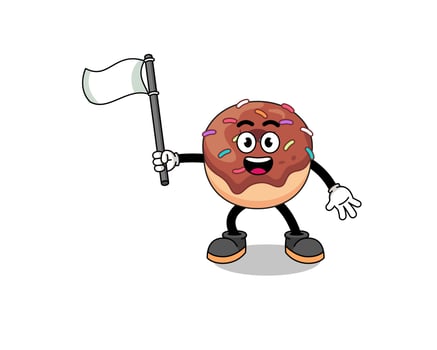 Cartoon Illustration of donuts holding a white flag vector