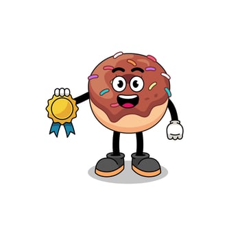 donuts cartoon illustration with satisfaction guaranteed medal vector
