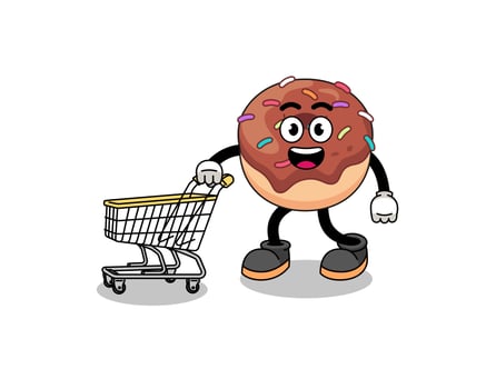 Cartoon of donuts holding a shopping trolley vector