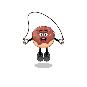 donuts mascot cartoon is playing skipping rope vector