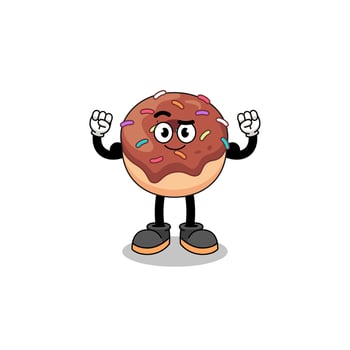 Mascot cartoon of donuts posing with muscle vector