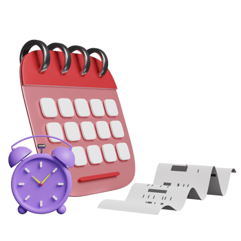 cartoon character alarm clock wake-up time morning with calendar, invoice or paper check receipt, space isolated. concept 3d illustration or 3d render png