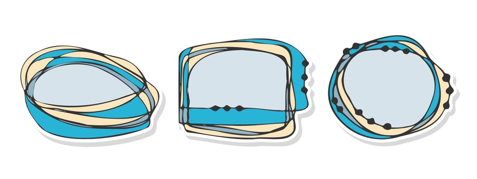 Notebook labels Blue, blank frames, notes, reminders, stickers. Doodle style hand drawn abstract drawing. vector