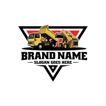 skid steer and dump truck logo vector