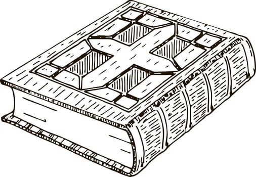 Holy bible book. Bible icon. Old thick book. Hand drawn vector vintage engraving illustration