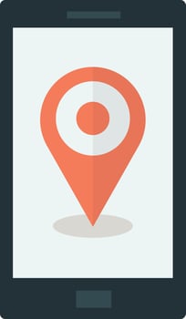Smartphones and location pins illustration in minimal style vector