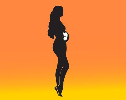 Pregnant woman on an orange background vector