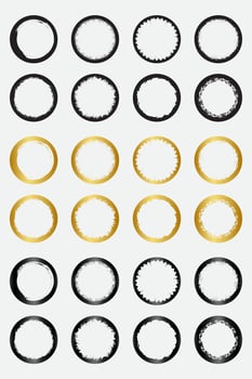 Set of grunge circle border frames with black gold and metallic color vector