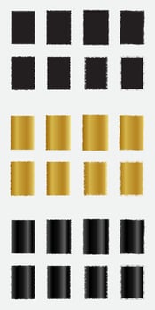 Set of grunge rectangle border frames with black gold and metallic color vector