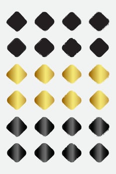 Set of grunge round square border frames with black gold and metallic color vector