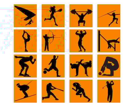 different sports in orange squares on a white background vector