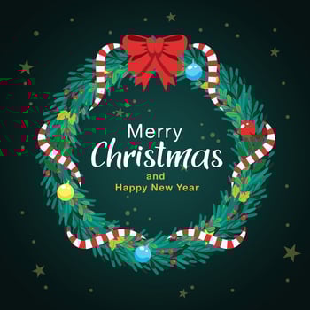Christmas Wreath with Red Bow and Ribbon vector