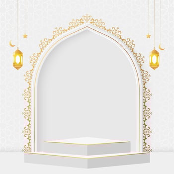 Ramadan and Eid Islamic Podium 3D Product Display Sale Banner Background, Ramadan sale social media post vector