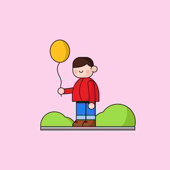 Cute kid playing in childish style. Vector Illustration. Can be used for fabric and textile, wallpapers, backgrounds, home decor, posters, cards.