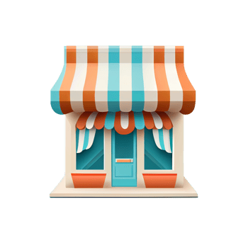 Flat cartoon style shop facade front view. Modern flat storefront or supermarket design. png