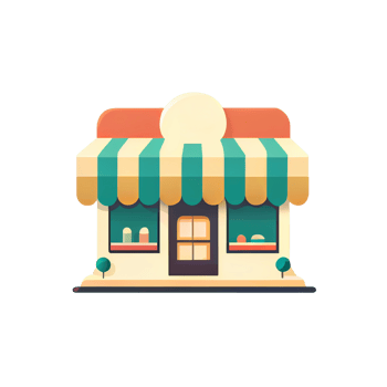 Flat cartoon style shop facade front view. Modern flat storefront or supermarket design. png