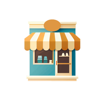 Flat cartoon style shop facade front view. Modern flat storefront or supermarket design. png