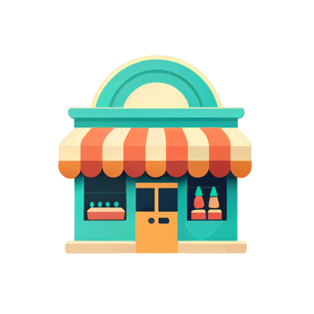 Flat cartoon style shop facade front view. Modern flat storefront or supermarket design. png
