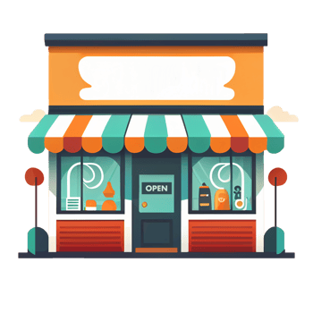 Flat cartoon style shop facade front view. Modern flat storefront or supermarket design. png