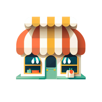 Flat cartoon style shop facade front view. Modern flat storefront or supermarket design. png