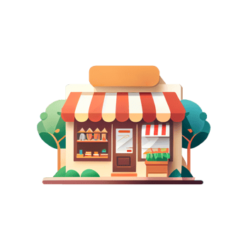 Flat cartoon style shop facade front view. Modern flat storefront or supermarket design. png