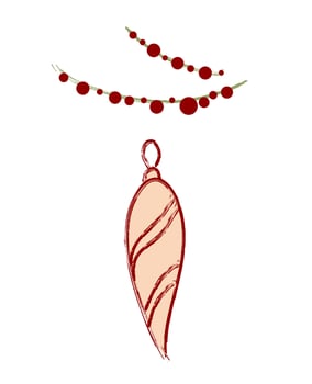Christmas ball in red and white colors. Holiday decoration template. Isolated on white background. vector