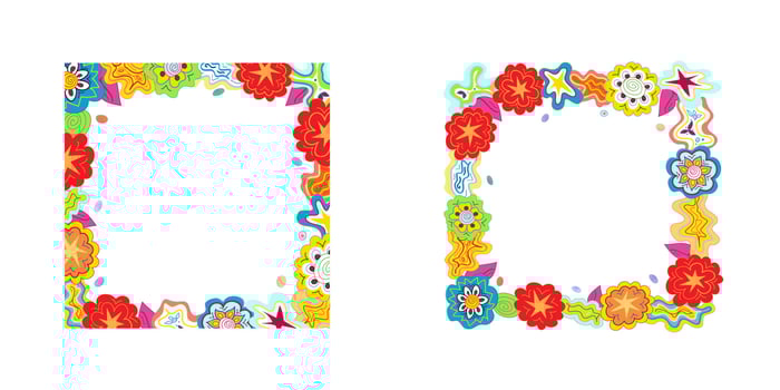 Hand-drawn multicolour doodle rectangular frames, outlines made of cloud, star, flower shapes. Copy space child drawing. Editable template, hippie ethnic design element, tangle clipart for prints vector