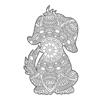 Dog Mandala Coloring Page for Adults Floral Animal Coloring Book Isolated on White Background Antistress Coloring Page Vector Illustration
