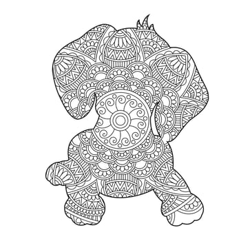 Dog Mandala Coloring Page for Adults Floral Animal Coloring Book Isolated on White Background Antistress Coloring Page Vector Illustration
