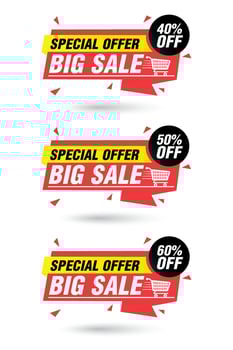Special offer big sale red origami set. Sale 40, 50, 60 off discount vector