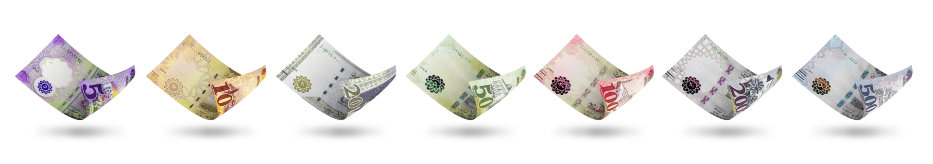 Set of Saudi Arabian riyal notes denominations. 3d illustration png