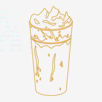 Editable Outline Style Top Side View Iced Korean Dalgona Coffee Vector Illustration in Long Glass Mug for Cafe and Beverage Related Design
