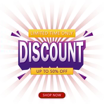 Banner announcing mega discount with half price reduction. Special offer with 50 percent off advertisement. Vector illustration