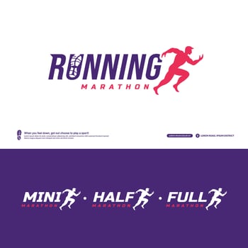 Run wordmark logo with shoe print symbol inside, Nagative sapce Running club logo template, Mini, Half, Full Marathon tournament target, Fitness, athlete training for life symbol vector